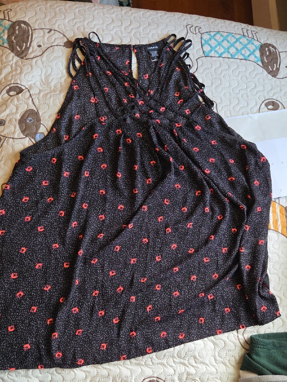 torrid Black Halter Tank with Coral Floral Print